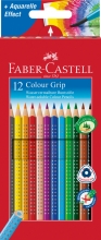 Spalvoti akvareliniai pieštukai Faber Castell Grip, tribriauniai, 12spalvų