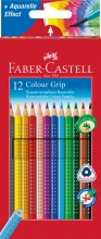 Pieštukai spalvoti akvareliniai Faber Castell Grip, tribriauniai, 12spalvų
