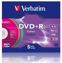 Verbatim DVD+R 4.7GB 16X 5vnt. AZO colour slim dėž.