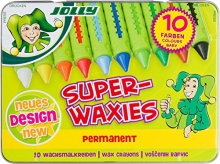 Vaškinės kreidelės 10 sp. Jolly metalinėje dėžutėje SUPER-WAXIES Permanent