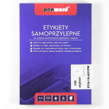 Lipnios etiketės PENWORD NR1 210x297mm. 1 lipdukas, 100lapų