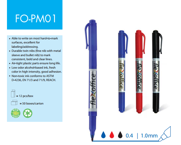 Dvipusis permamentinis markeris (0,4-1mm) FO-PM01 Flexoffice juodas