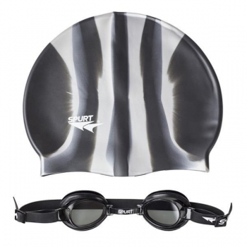 Plaukimo akiniai SPURT 1100 AF + kepuraitė Zebra juodai-balta