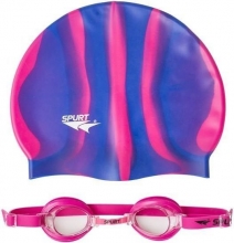 Plaukimo akiniai SPURT 1100 AF + kepuraitė Zebra rožinė-mėlyna