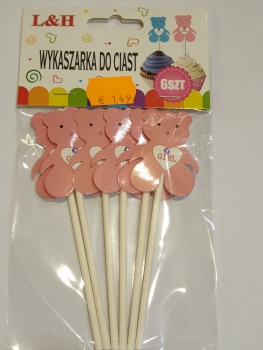 Meškiukas ant pagaliuko 6 vnt. mėlynos, rožinės sp.