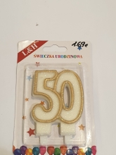 Žvakutė skaičiukas 50 ant torto auksines spalvos apvadu