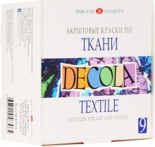 Akriliniai dažai audiniams. 9 spalvos, 20ml. DECOLA