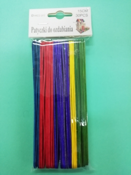 Mediniai pagaliukai 15vnt rankdarbiams 150x18x1mm spalvoti