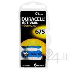 Baterijos klausos aparatui DURACELL 675, 1 vnt