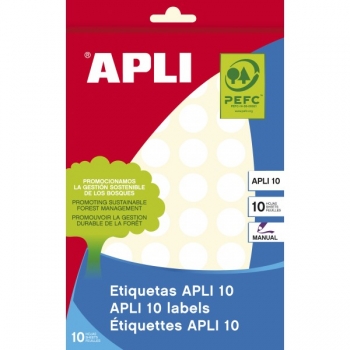 Etiketiniai lipdukai APLI,diametras 16mm, 540 lipdukų, balta.