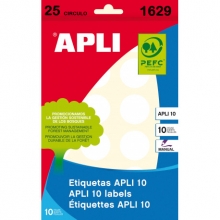 Etiketiniai lipdukai APLI,diametras 25mm, 240 lipdukų, balta.