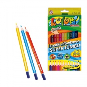 Tribriauniai spalvoti stori pieštukai su drožtuku 