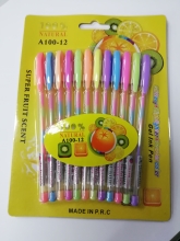 Gelio rašiklių rinkinys 12 spalvų vaisių kvapo