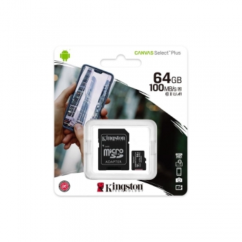 Atminties kortelė micro SDHC KINGSTON 64GB 100MB Canvas Select Plus