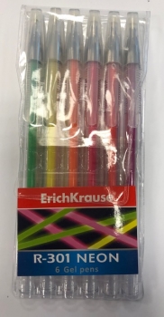 Gelinių rašiklių rinkinys NEON, storis 0.6 mm, 6 neoninės spalvos