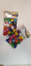 Dekoracijos žaislams daryti pomponai 30 mm su blizgučiais įvairių spalvų