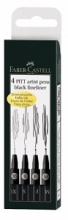Rašiklių rinkinys piešimui PITT, XS,S, F, M, Faber-Castell, 4 vnt., juodos spalvos