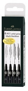 Rašiklių rinkinys piešimui PITT, XS,S, F, M, Faber-Castell, 4 vnt., juodos spalvos