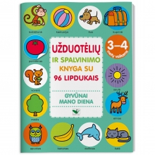 Užduotėlių ir spalvinimo knyga su 96 lipd.3-4m. GYVŪNAI.MANO DIENA