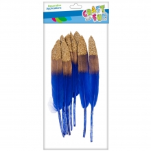 Dekorativinės mėlynos plunksnos su auksiniais galiukais, 8vnt. CRAFT-FUN
