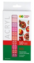 Akriliniai dažai 10sp. 12ml raudonų atspalvių paletė Happy Color R10