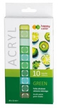 Akriliniai dažai 10sp. 12ml žalių atspalvių paletė Happy Color G1010