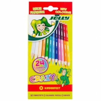 Spalvoti šešiabriauniai pieštukai SUPERSTICKS CRAZY, Jolly, 12 vnt. = 24 sp.