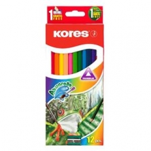 Spalvoti pieštukai Kores akvareliniai tribriauniai 12 spalvų su drožtuku