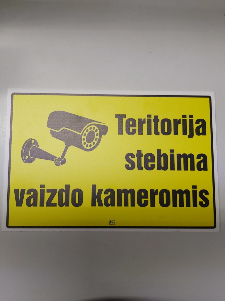 Lentelė Teritorija stebima vaizdo kameromis PT, 300x200 mm.