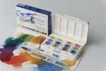 Akvarelinių dažų rinkinys Miesto peizažas plastikinėje dėžutėje 12 spalvų