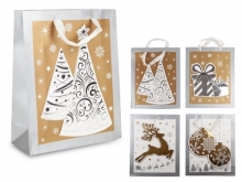Kalėdinis dovanų maišelis pilkas su auksinėm detalėm 32x26x10cm