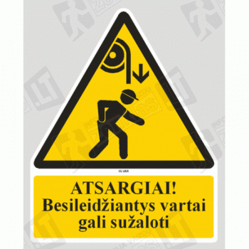 Lipdukas ATSARGIAI! Besileidžiantys vartai gali sužaloti 130x150mm