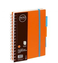 Bloknotas NOTOBOOK, Grand, A5, 100 lapų, langeliais, 80gsm, su spirale šone, su spalvotais skirtukais, oranžinės spalvos plastikinis viršelis