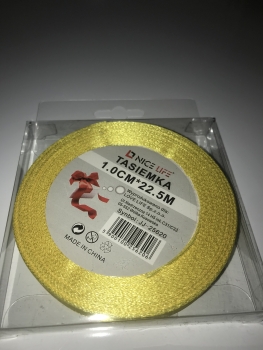 Atlasinė juostelė 10mm x 22,5m geltonos sp.