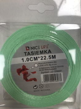 Atlasinė juostelė 10mm x 22,5m švelniai žalios sp.