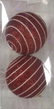 Burbulai kalėdiniai raudonos spalvos su baltom linijom iš polisterolio 2vnt