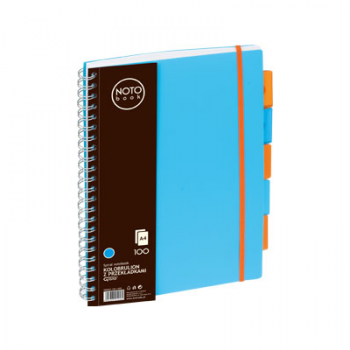 Bloknotas NOTOBOOK, Grand, A4, 100 lapų, langeliais, 80gsm, su spirale šone, su spalvotais skirtukais, mėlynos spalvos plastikinis viršelis