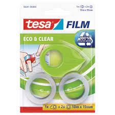 Lipnios juostelės dėklas TESA Mini Tape Dispenser eco su 2vnt. ekologiškų ir skaidrių lipnių juostelių 10mx19 mm.