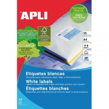 Lipnios etiketės APLI, 105 x 148 mm, A4, 4 lipdukai lape, 25 lapai, balta