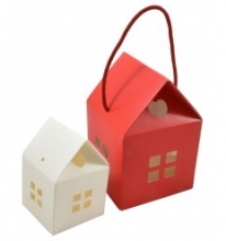 Dovanų dėžutė - namelis, 80 x 80 x 80 mm, raudonos sp