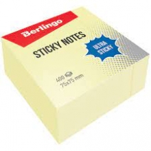 Lipnūs lapeliai Sticky Notes Ultra Berlingo 75x75 mm. 400 vnt, pastel.geltonos spl.