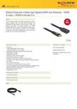 Kabelis DELOCK Extension HDMI A- HDMIA 5 m