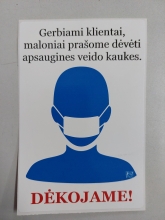 Lipdukas Prašome dėvėti apsaugines kaukes 100x150mm.