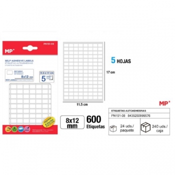 Lipnios etiketės MP 8x12mm baltos 600vnt
