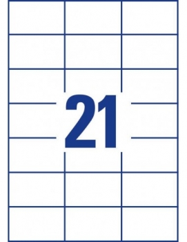 Lipnios etiketės A4, baltos, 70x42,3mm viename lape 21vnt,10 lapų