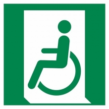 Avarinis išėjimas žmonėms, negalintiems vaikščioti arba su vaikščiojimo negalia (kairėje)