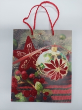 Kalėdinis dovanų maišelis su raudonu blizgučiu 19.5x24