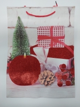 Kalėdinis dovanų maišelis raudonu blizgučiu 30x40
