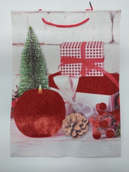 Kalėdinis dovanų maišelis raudonu blizgučiu 30x40