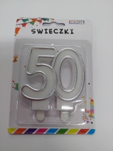 Gimtadienio žvakė balta su užrašu 50, 1 vnt.